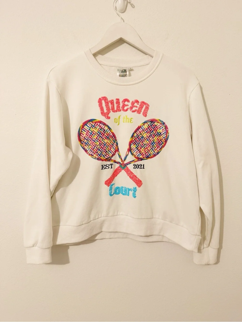 Queen of Sparkles WHITE QUEEN OF THE COURTS SWEATSHIRT QOS Small S *
